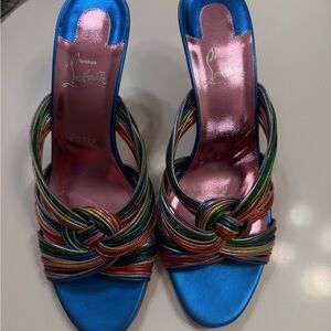 Christian Louboutin Blue and Multicolor Strappy Heels. 41. Worn once!